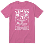Legend Real Queen 70th birthday t-shirt for women in pink - Gildan 64000 vintage label