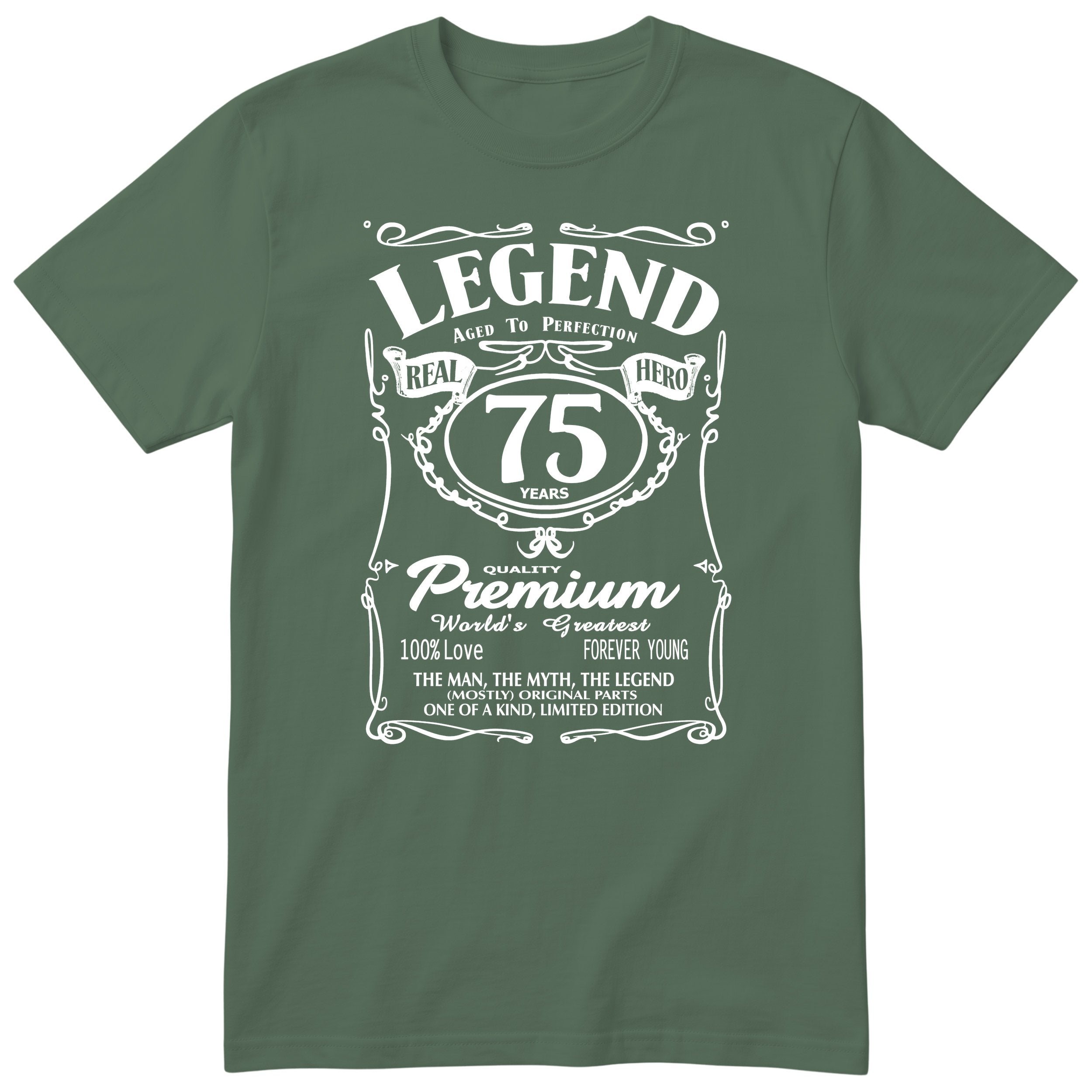 Legend 75th Birthday T-Shirt - Retro Label Gift for Grandad - Olive