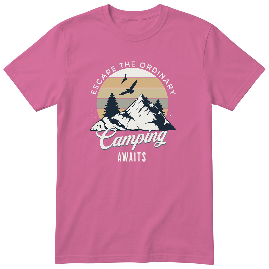 Pink Camping Awaits t-shirt - camping gift, unisex, English print