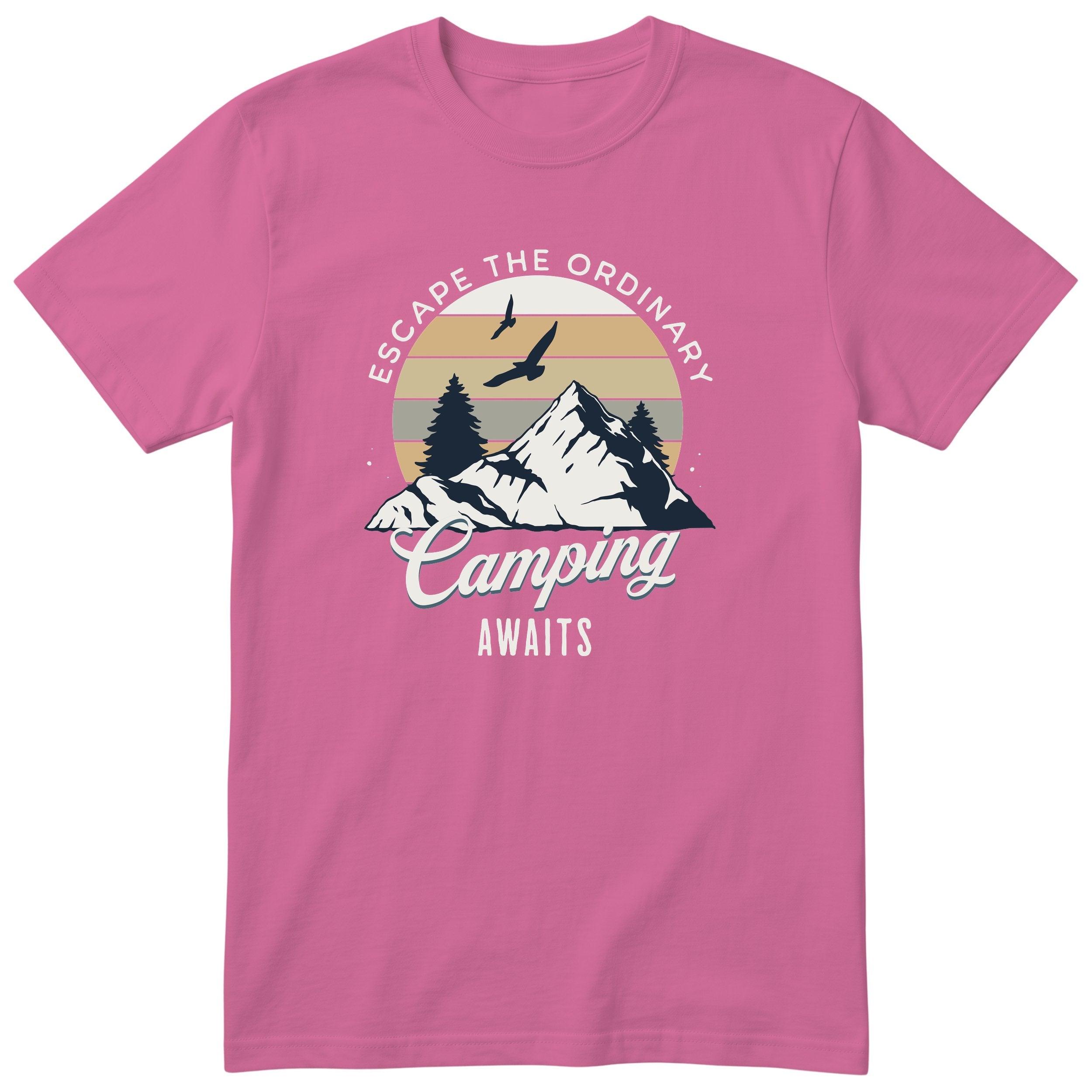 Pink Camping Awaits t-shirt - camping gift, unisex, English print