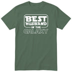 Olive Best Husband In The Galaxy t-shirt with bold space-age lettering - funny gift for husband from wife, English print