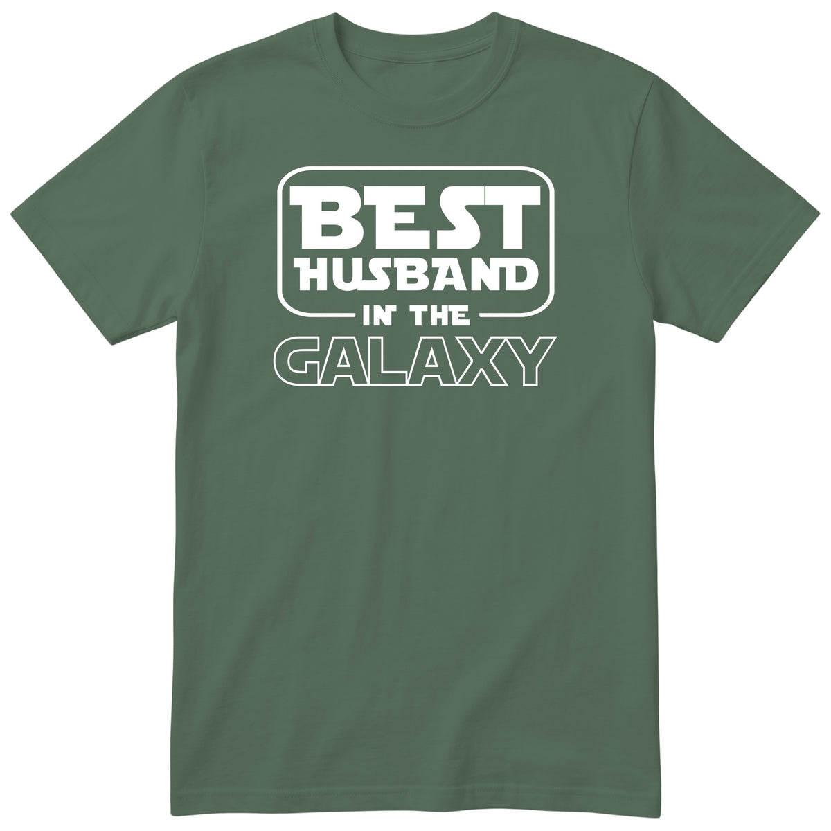 Olive Best Husband In The Galaxy t-shirt with bold space-age lettering - funny gift for husband from wife, English print