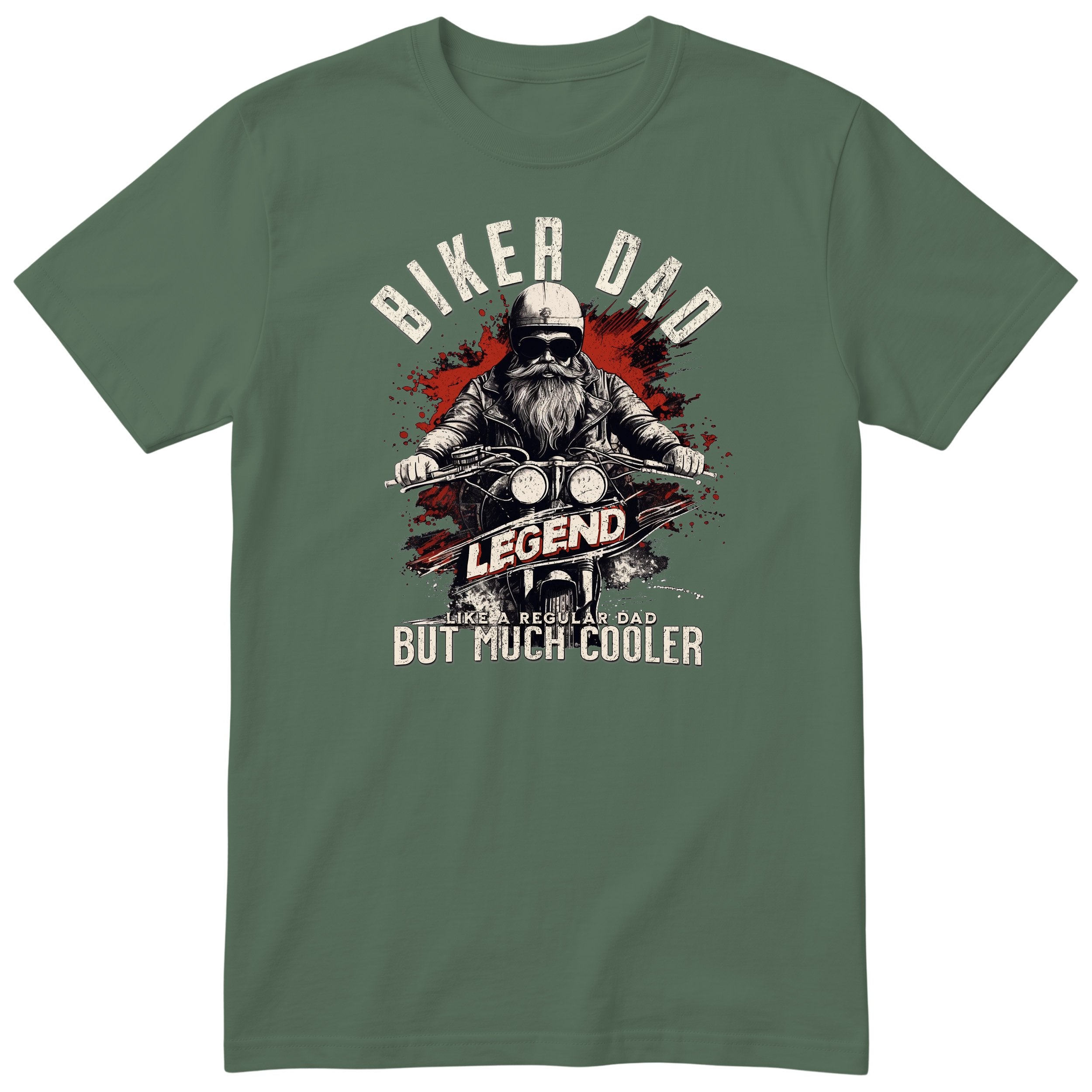 Biker Dad Legend Red Motorcycle T-Shirt - Olive