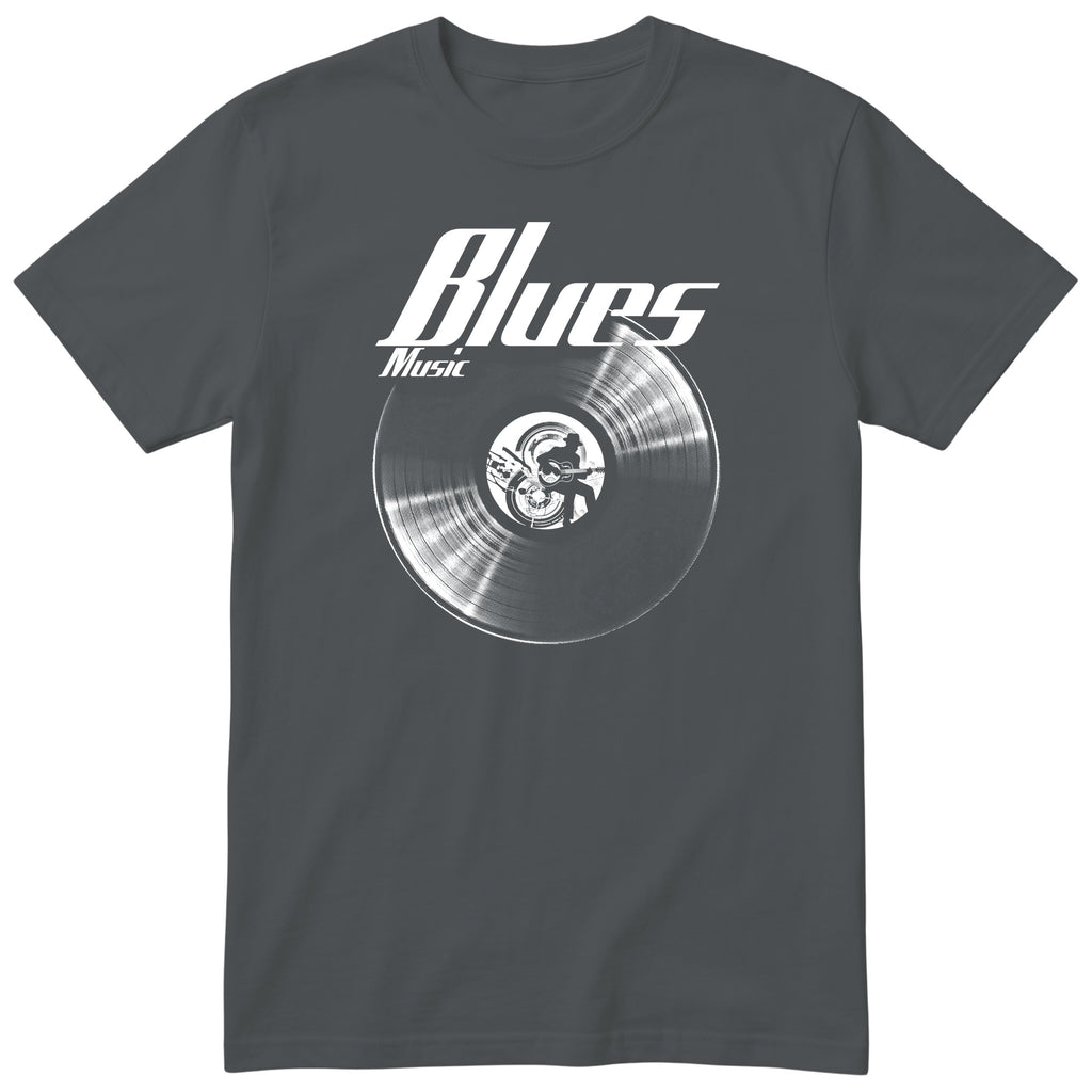 Charcoal Blues Music Vinyl Records t-shirt - vinyl record print, gift for blues fans, GitGraf
