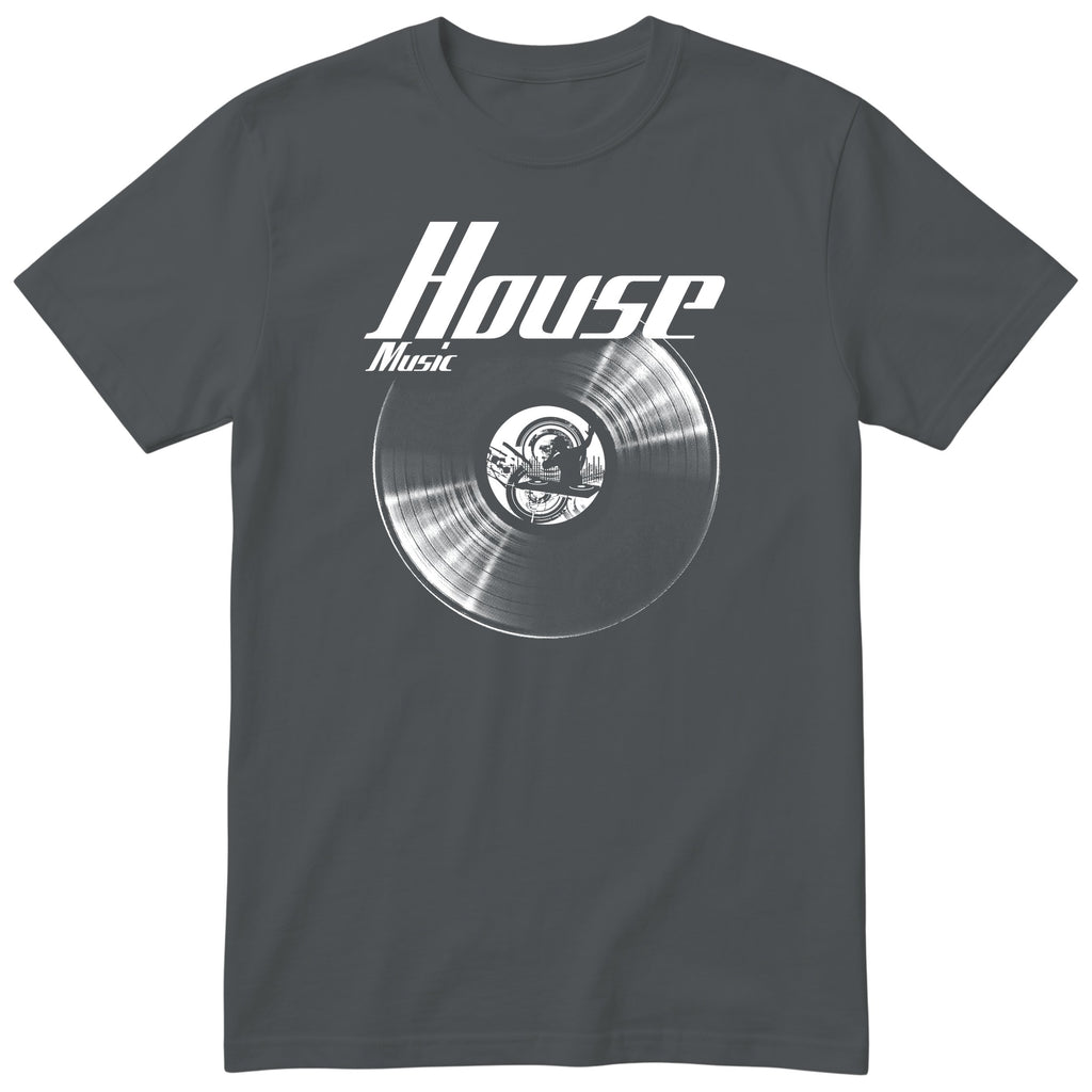 Charcoal House Music Vinyl Records t-shirt - vinyl record print, gift for DJs and house music fans, GitGraf