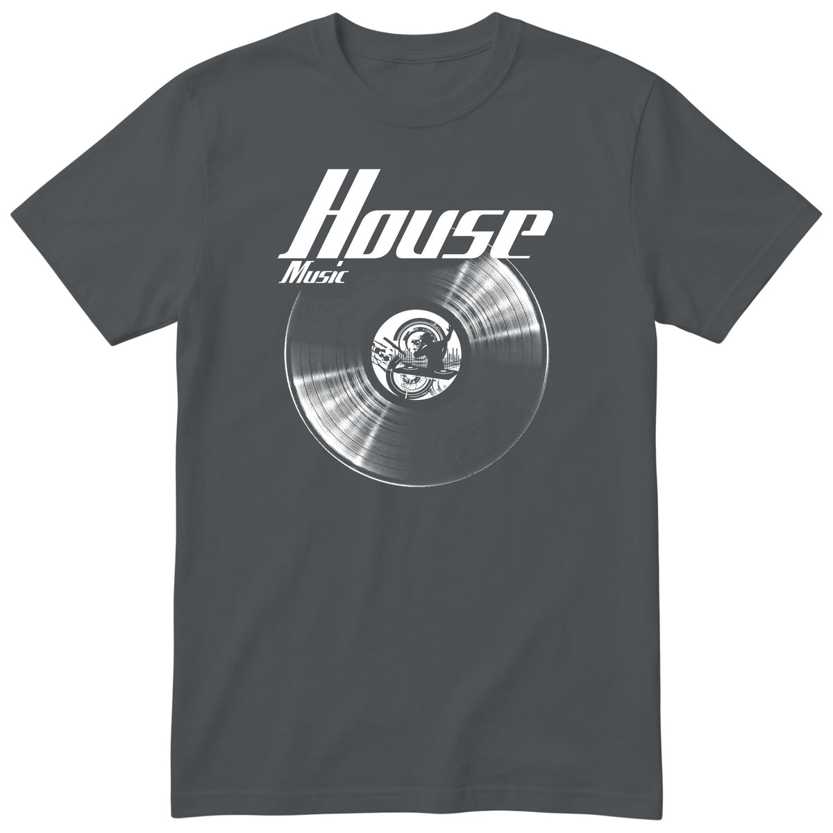 Charcoal House Music Vinyl Records t-shirt - vinyl record print, gift for DJs and house music fans, GitGraf