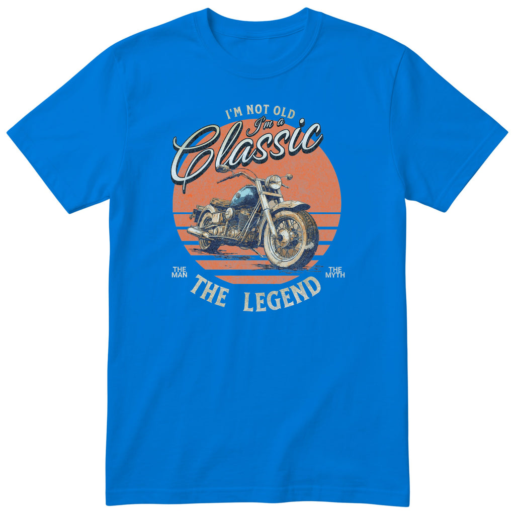 Royal Blue I'm Not Old I'm a Classic t-shirt - biker birthday gift for him with a vintage motorcycle
