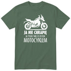 Oliwkowa koszulka motocyklowa „Ja Nie Chrapię” - prezent dla motocyklisty, polski nadruk