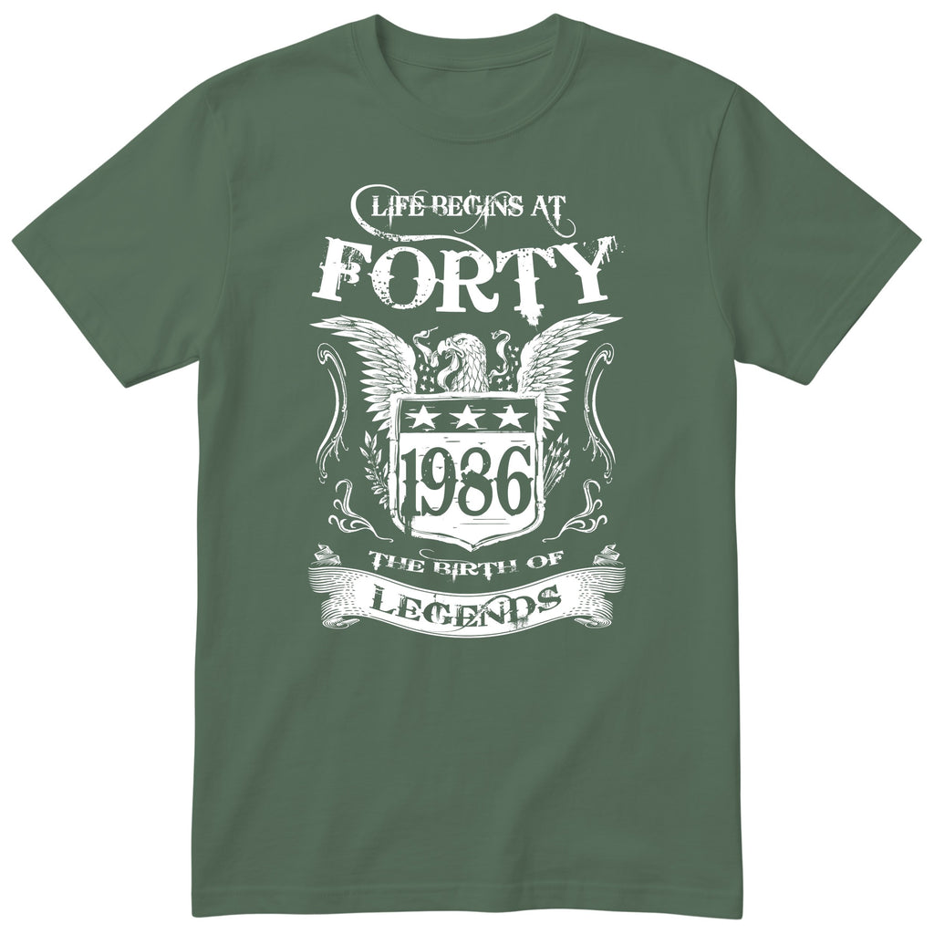 Olive Life Begins At Forty t-shirt - 40th birthday gift for him with an eagle crest