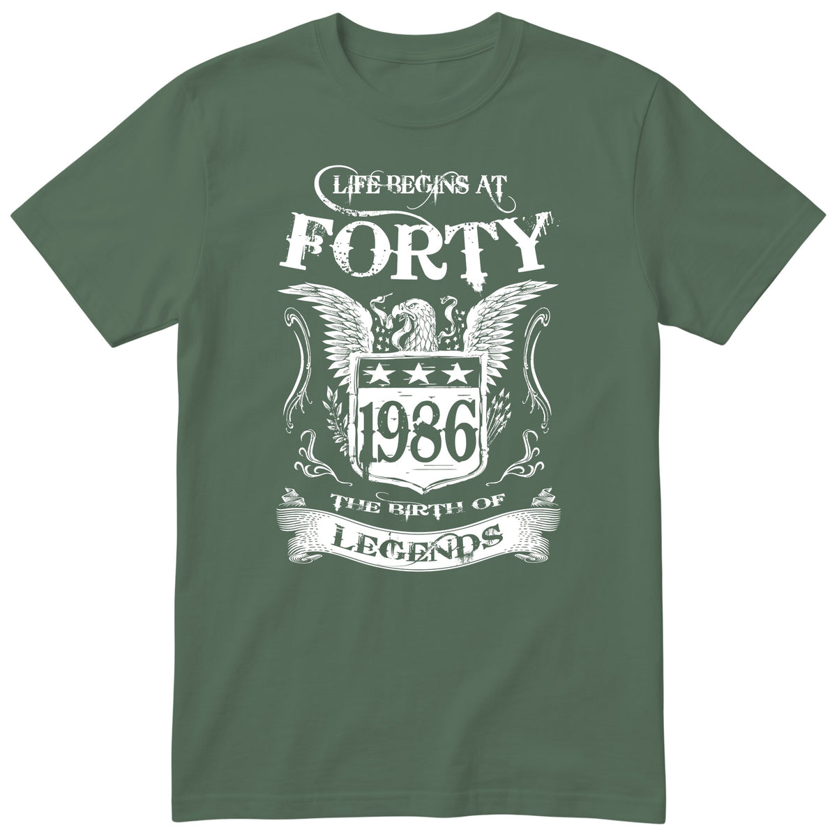Olive Life Begins At Forty t-shirt - 40th birthday gift for him with an eagle crest