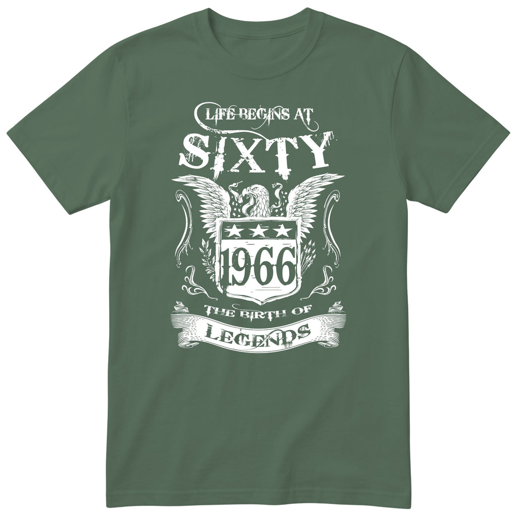 Olive Life Begins At Sixty t-shirt - 60th birthday gift for him with an eagle crest