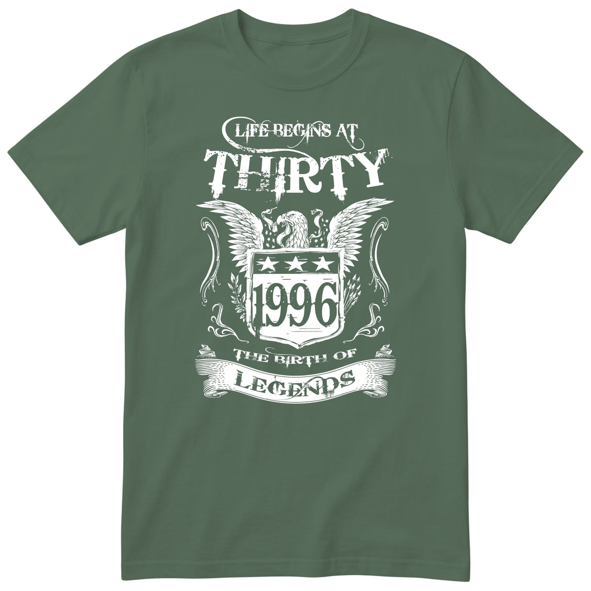 Olive Life Begins At Thirty t-shirt - 30th birthday gift for him with an eagle crest