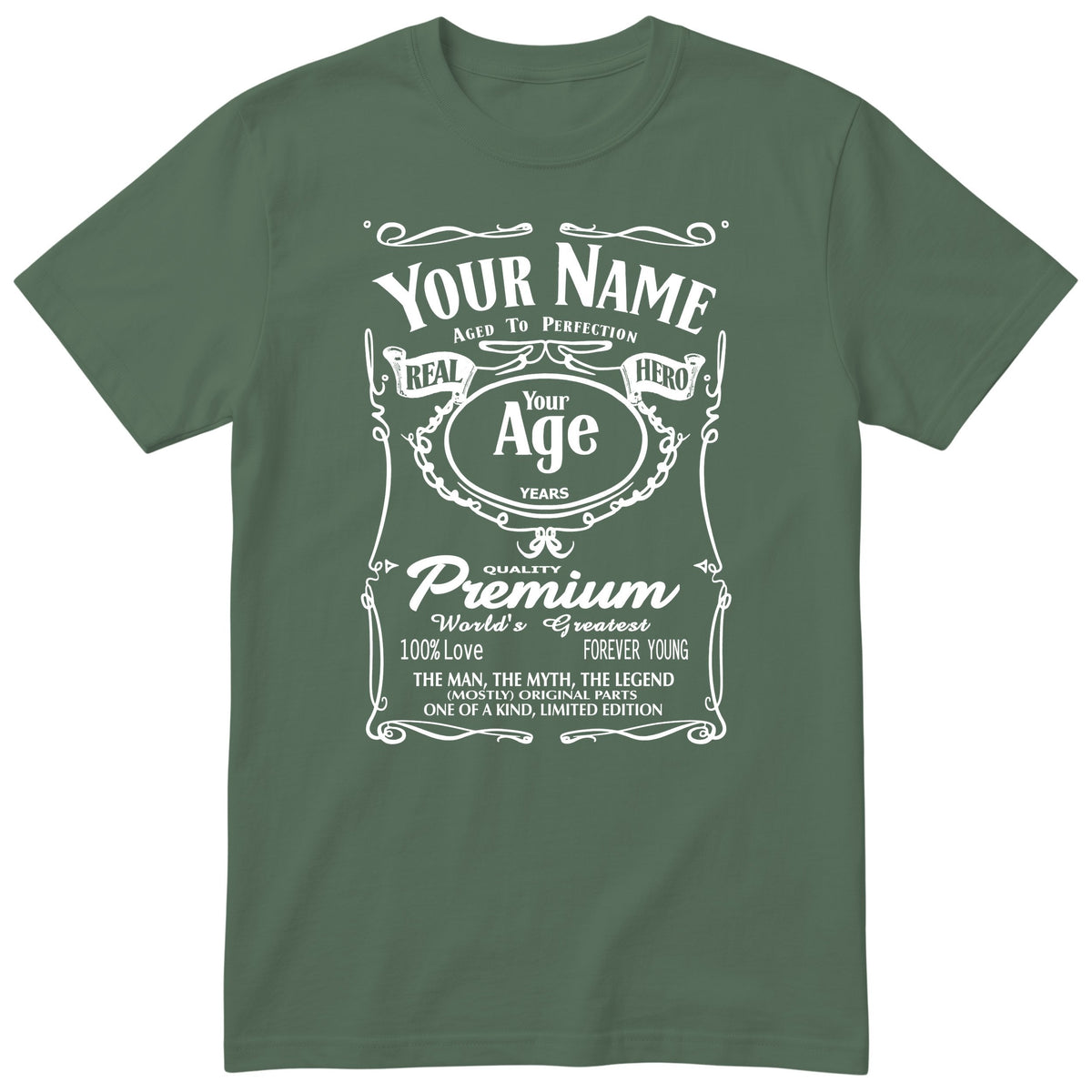 Legend Personalised Birthday T-Shirt for Him - Olive