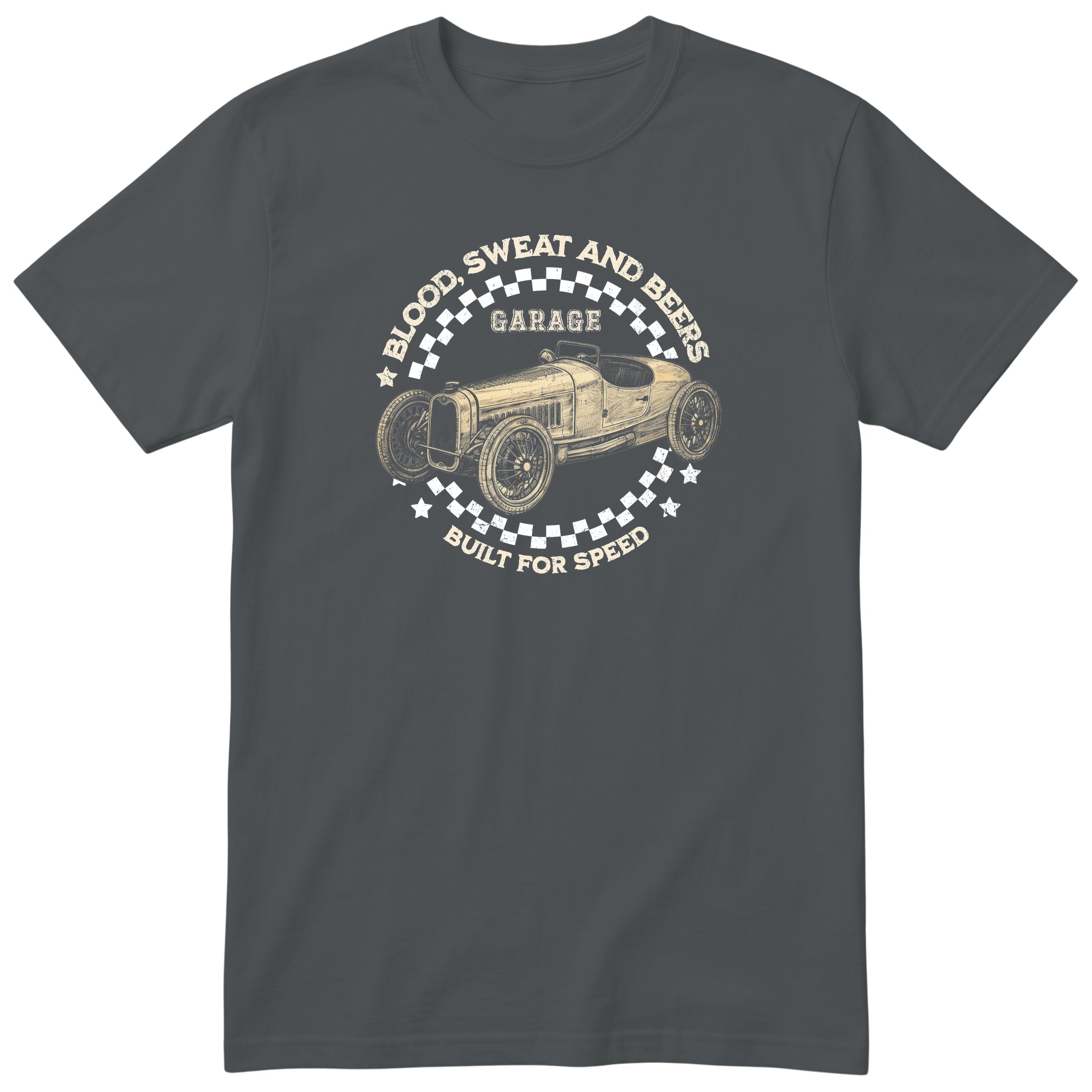 Blood Sweat and Beers Garage tee charcoal front