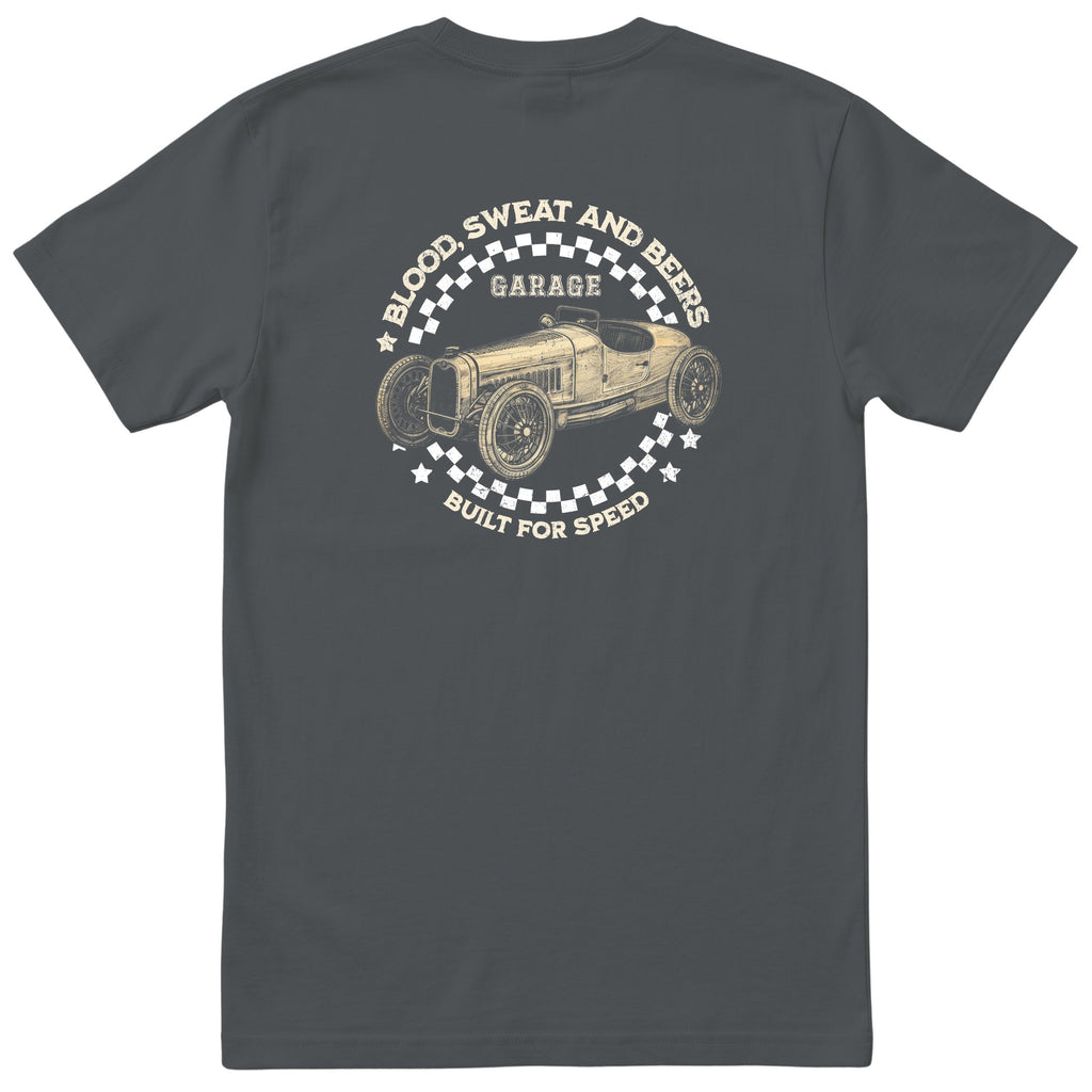 Blood Sweat and Beers Garage tee charcoal back