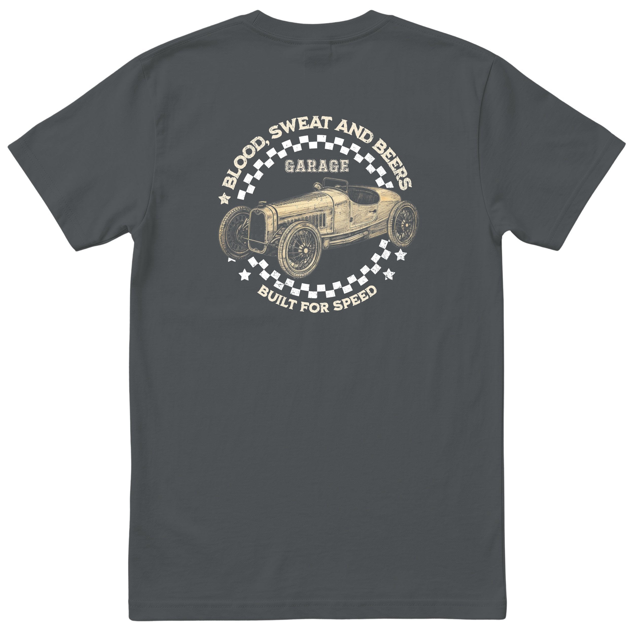 Blood Sweat and Beers Garage tee charcoal back