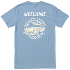 Mechanic Built for Speed garage tee light blue back