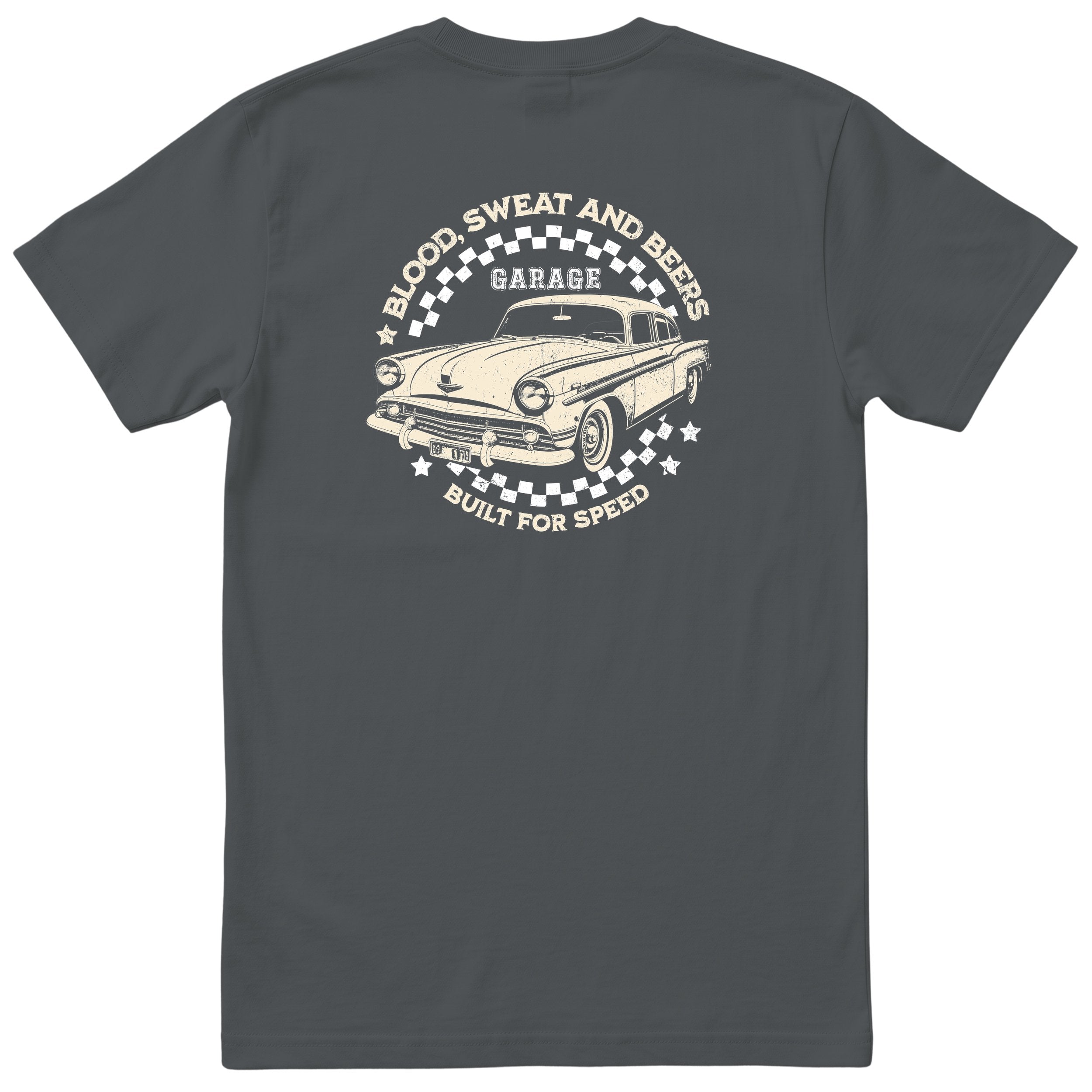 Built for Speed garage tee charcoal back