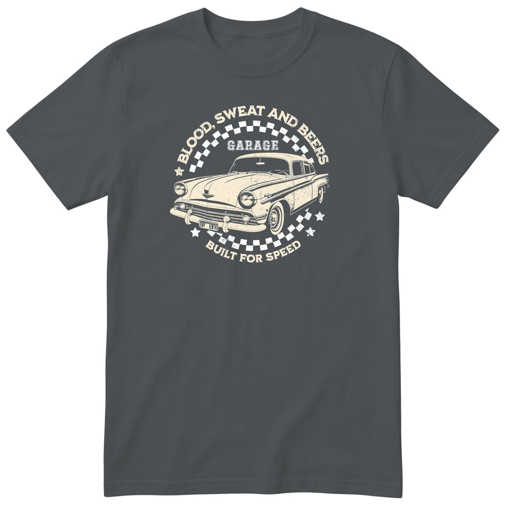 Built for Speed garage tee charcoal front