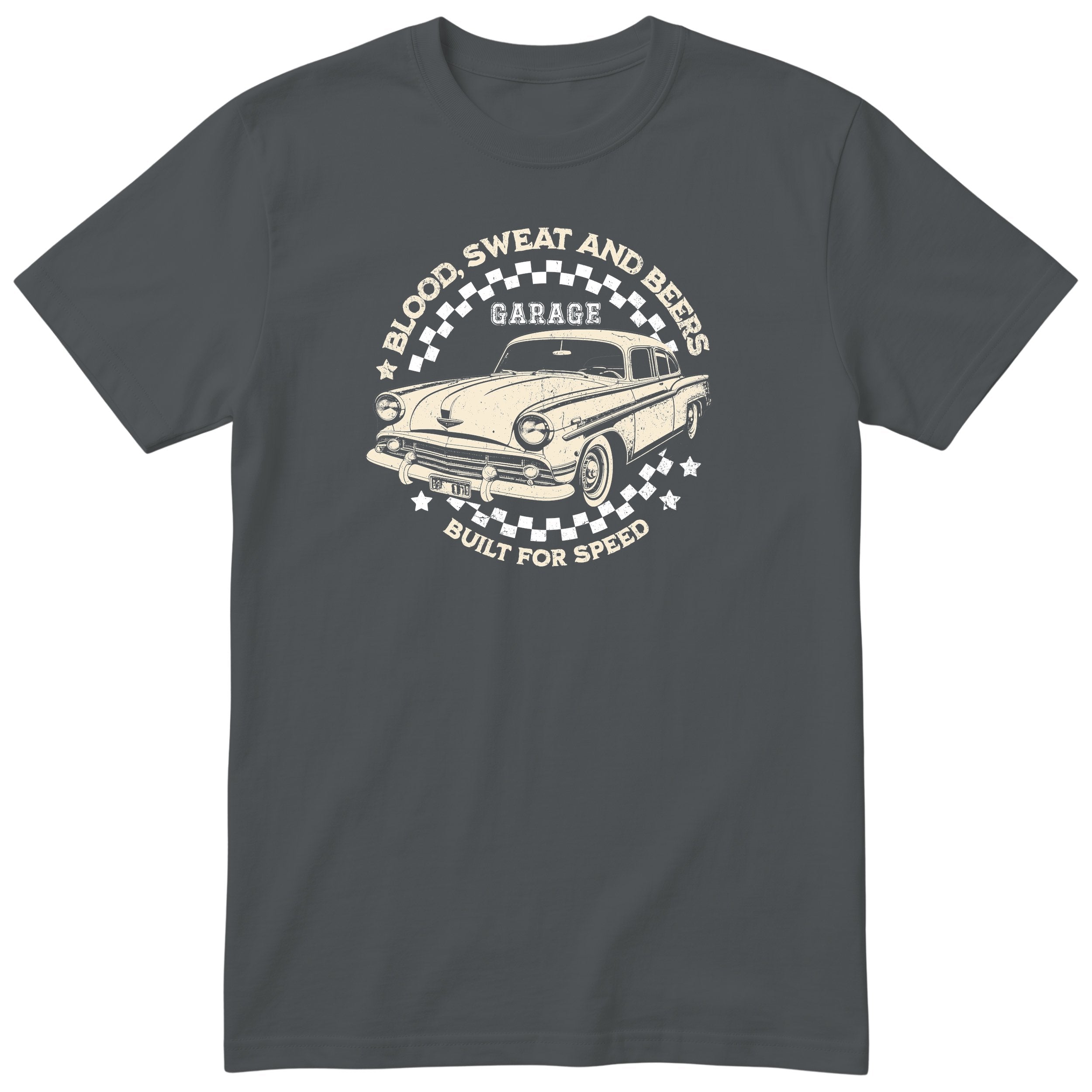 Built for Speed garage tee charcoal front