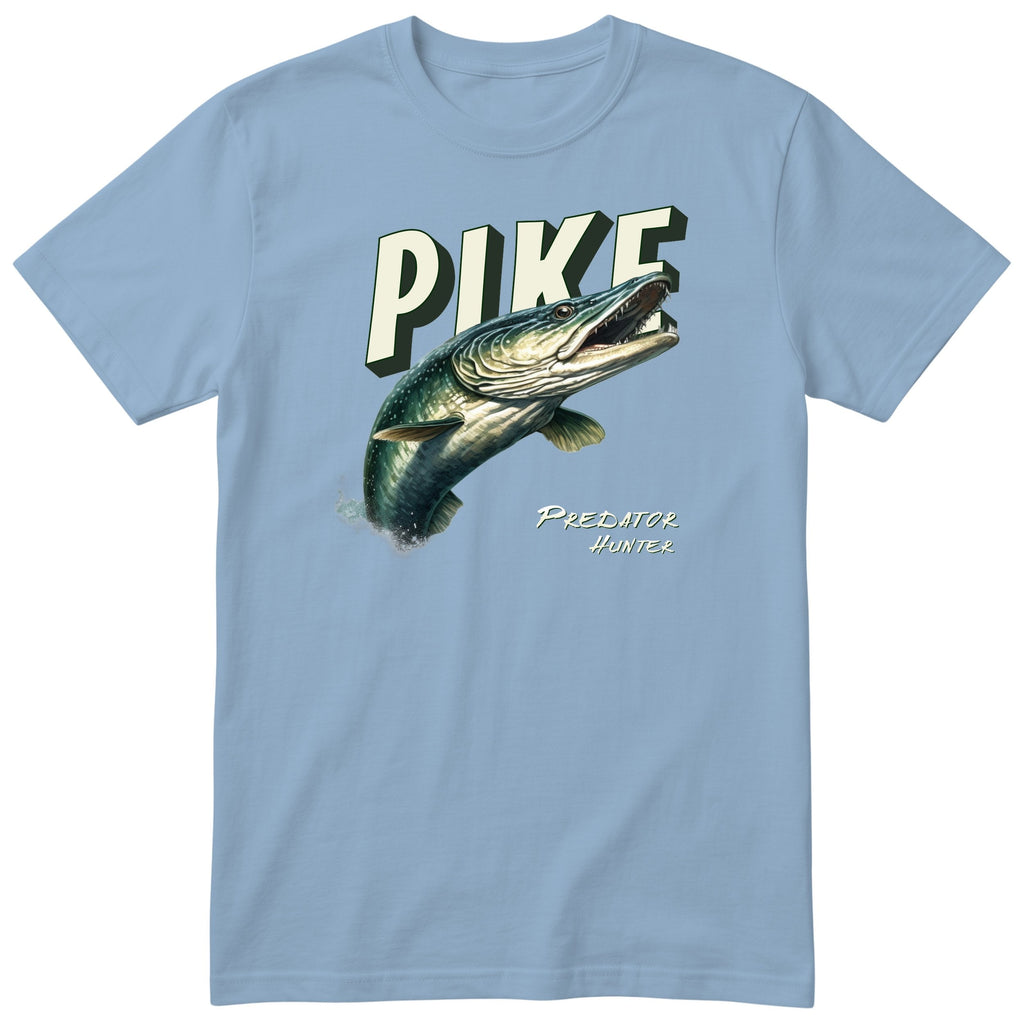 Pike Predator Hunter T-Shirt | Fishing Gift for Him Angler Tee - Light Blue