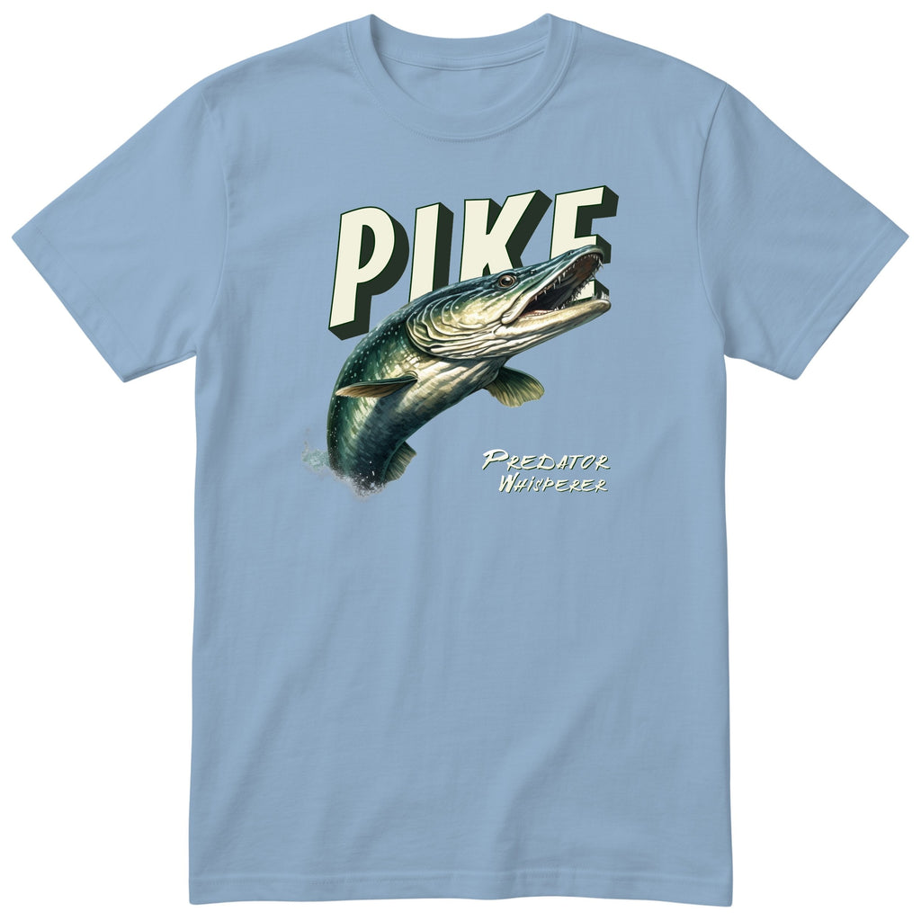 Pike Fishing T-Shirt - Predator Whisperer Angler Gift Tee - Light Blue