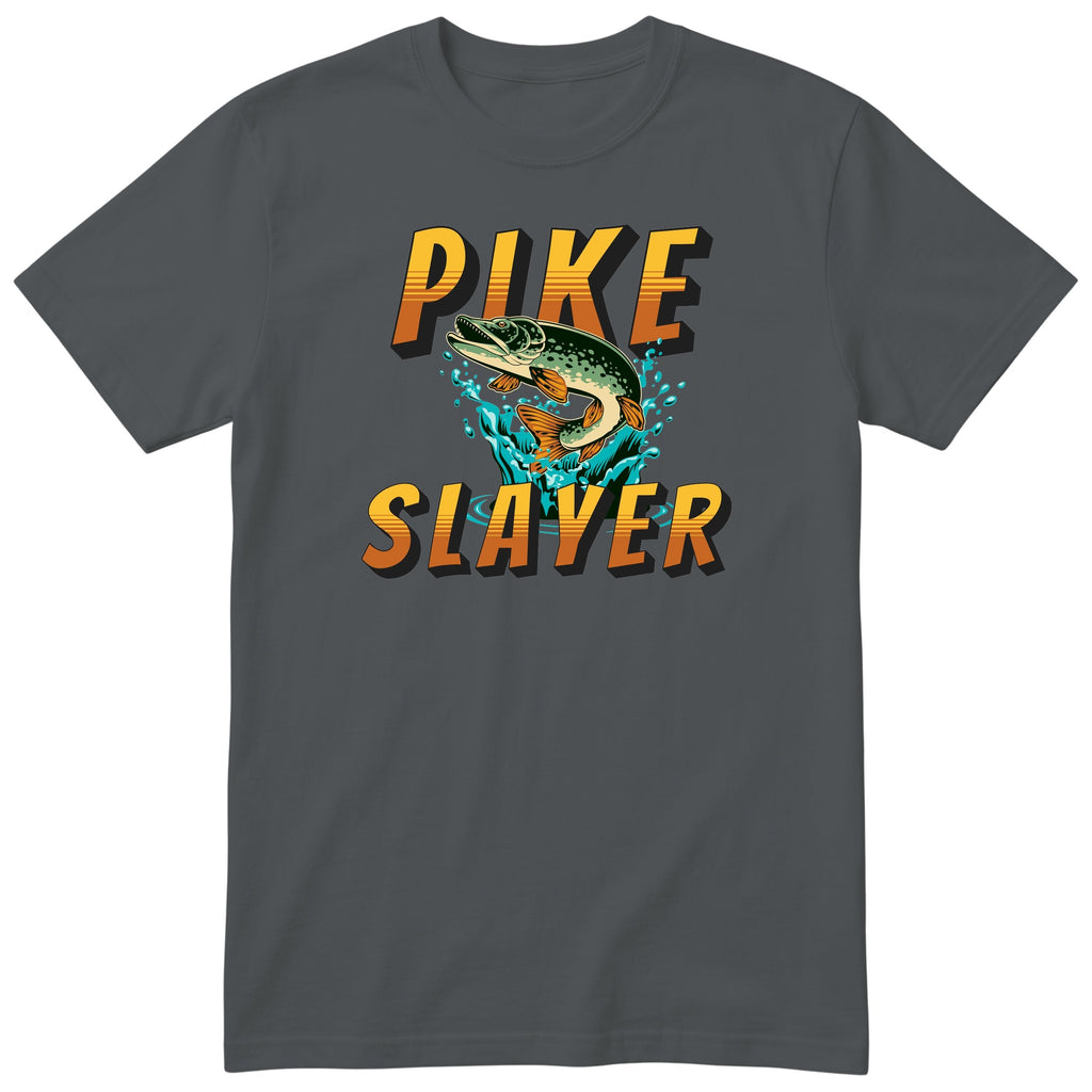 Pike Slayer Fishing T-Shirt - Funny Angler Gift Tee - Charcoal