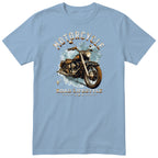 Light Blue Motorcycle Road Lifestyle Freedom motorcycle t-shirt - side view of a vintage motorcycle on an ice-blue splash with sparkles, gift for a biker