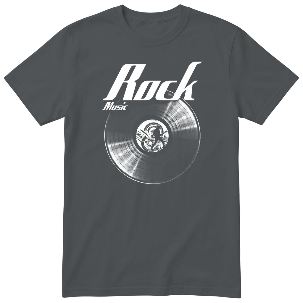 Charcoal Rock Music Vinyl Records t-shirt - vinyl record print, gift for rock fans, GitGraf