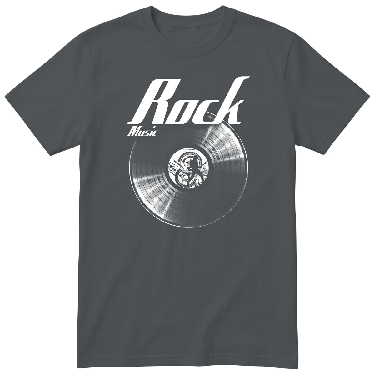 Charcoal Rock Music Vinyl Records t-shirt - vinyl record print, gift for rock fans, GitGraf