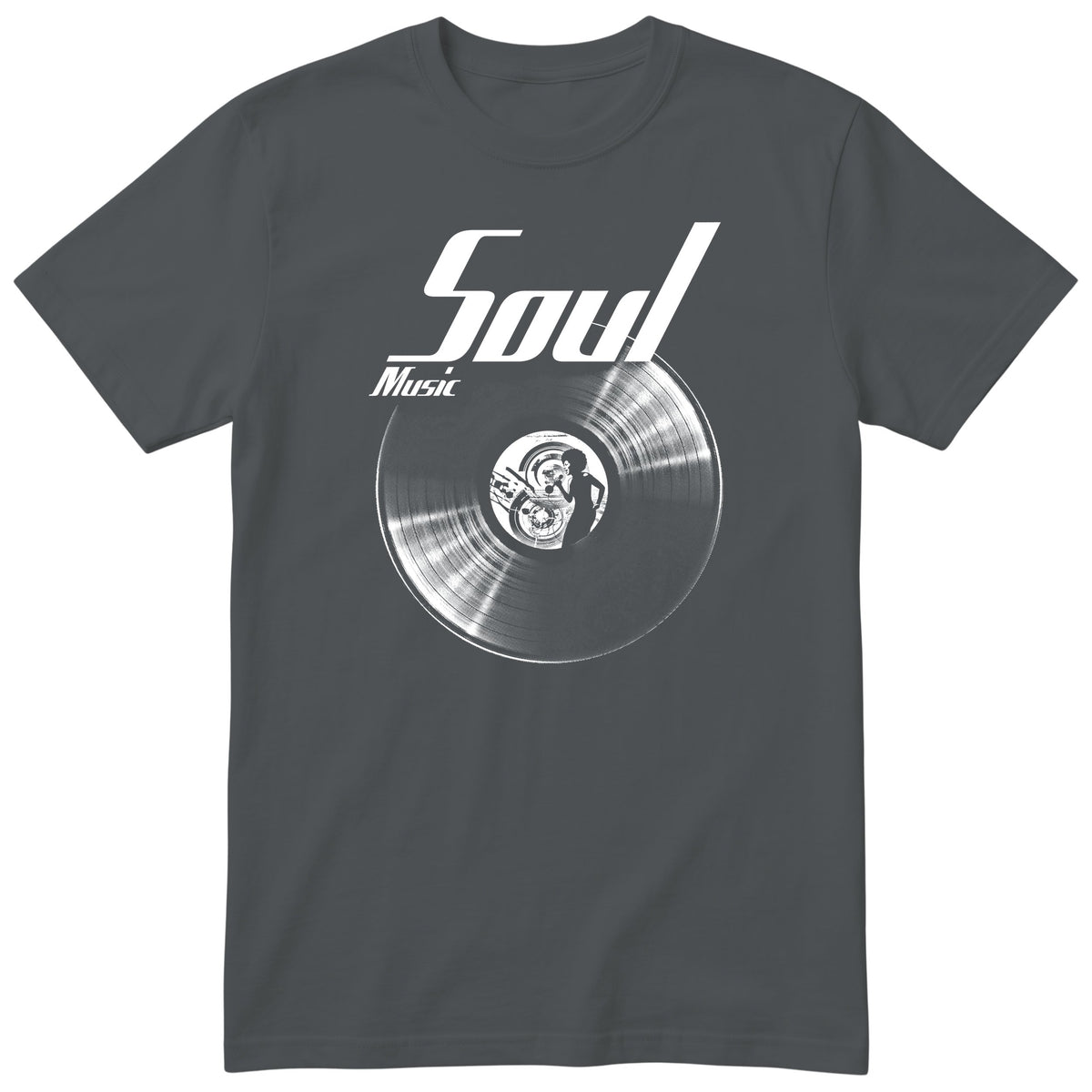 Charcoal Soul Music Vinyl Records t-shirt - vinyl record print, gift for soul fans, GitGraf