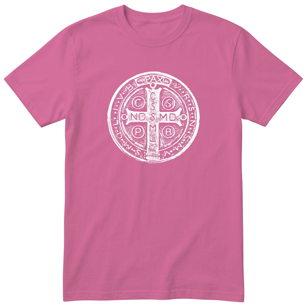 Saint Benedict Medal T-Shirt - Catholic Faith Gift - Pink