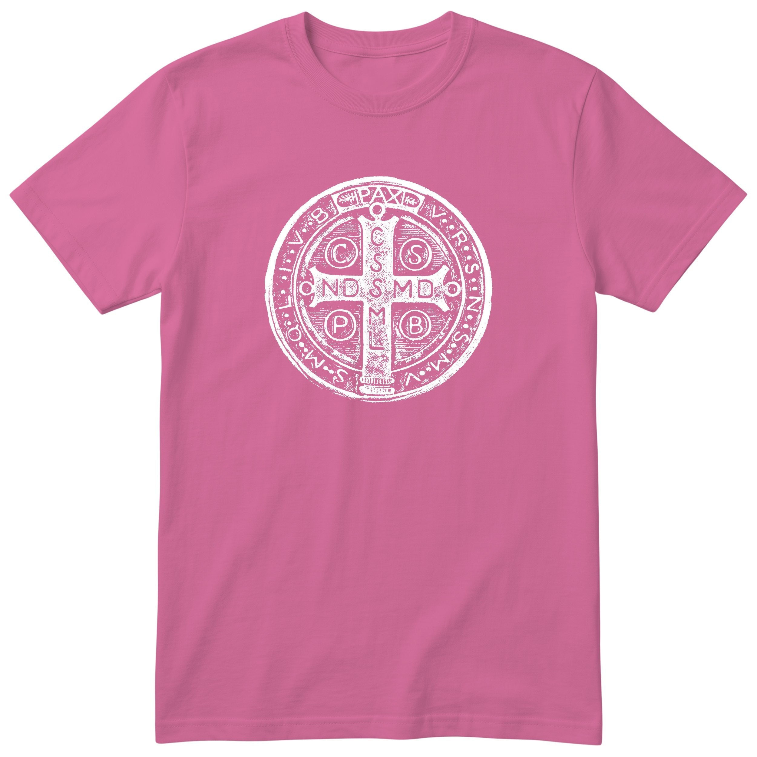 Saint Benedict Medal T-Shirt - Catholic Faith Gift - Pink