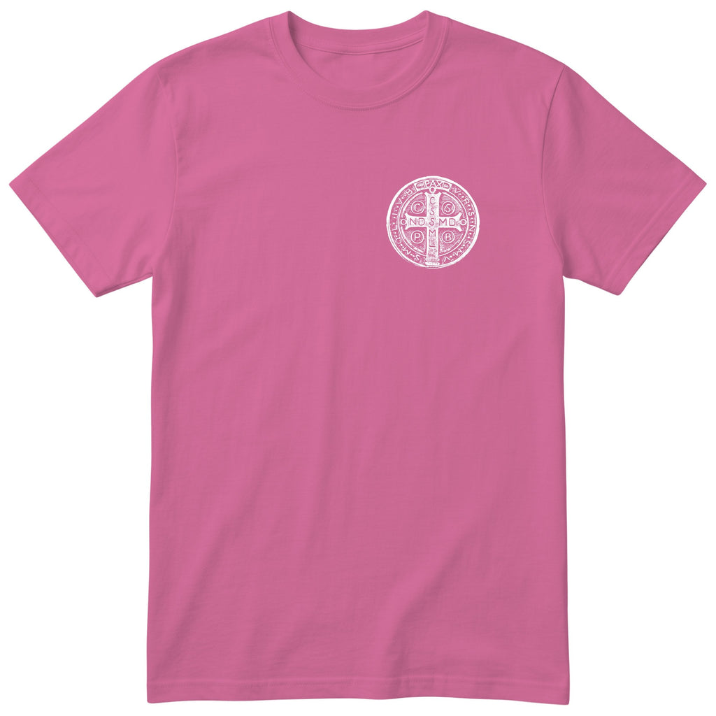 Saint Benedict Medal T-Shirt - Catholic Faith Tee Unisex - Pink