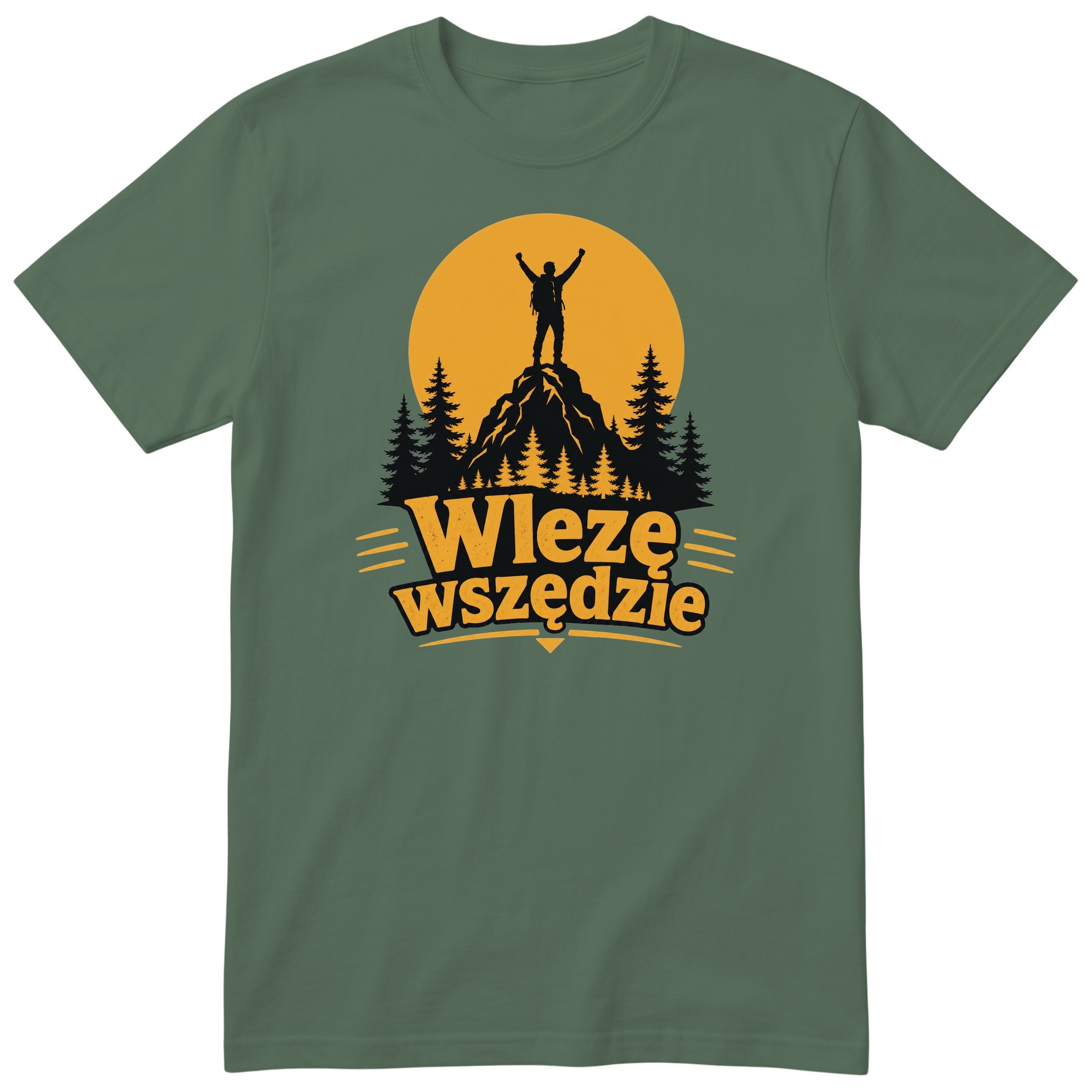 Koszulka "Wlezę Wszędzie" - oliwkowy t-shirt z nadrukiem wędrówki