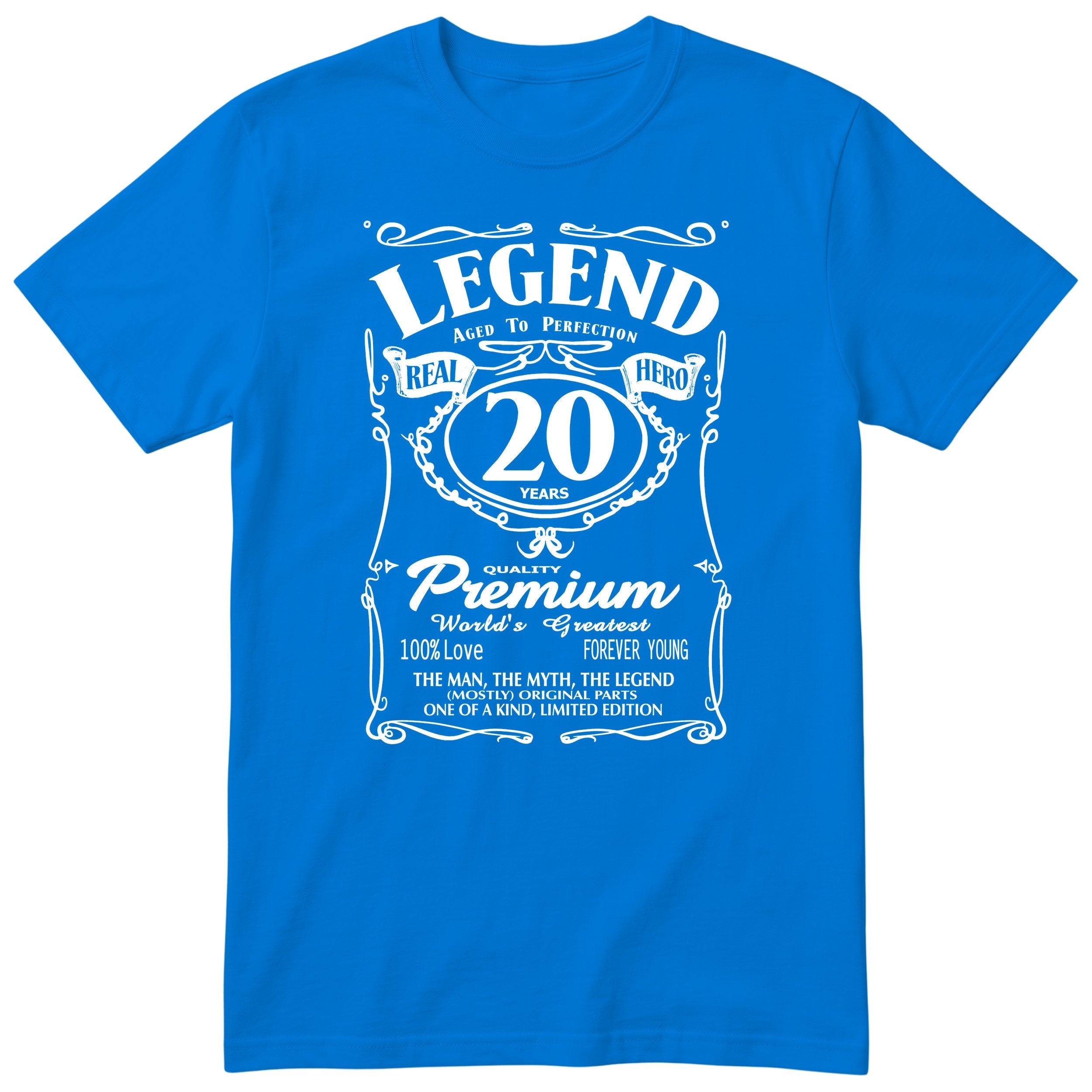 Legend 20th Birthday T-Shirt - Retro Label Gift for Son - Royal Blue