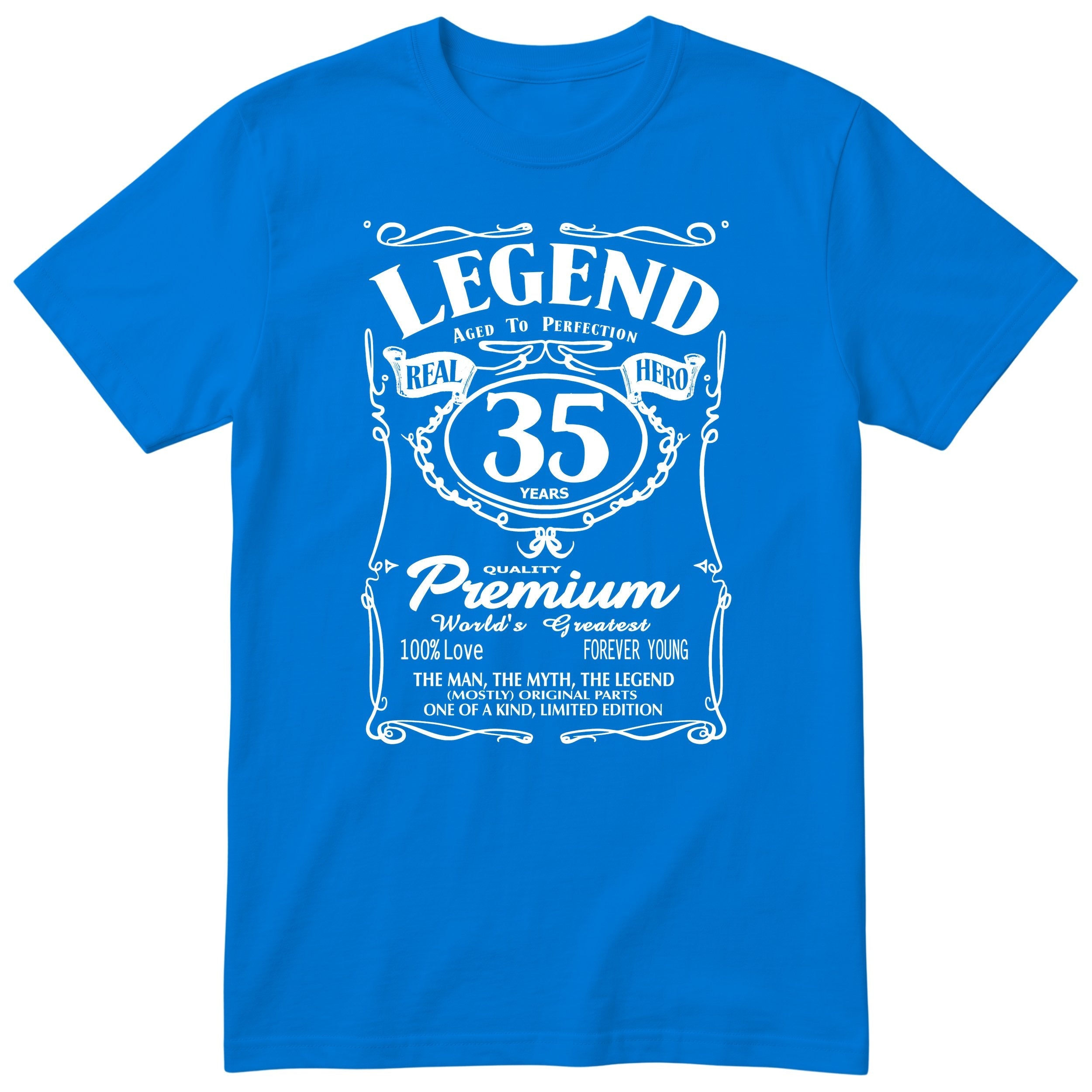 Legend 35th Birthday T-Shirt - Retro Label Gift for Him - Royal Blue