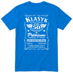 Śmieszna polska koszulka urodzinowa na 50 lat dla mężczyzny - vintage label design Klasyk Człowiek Bohater Legenda
