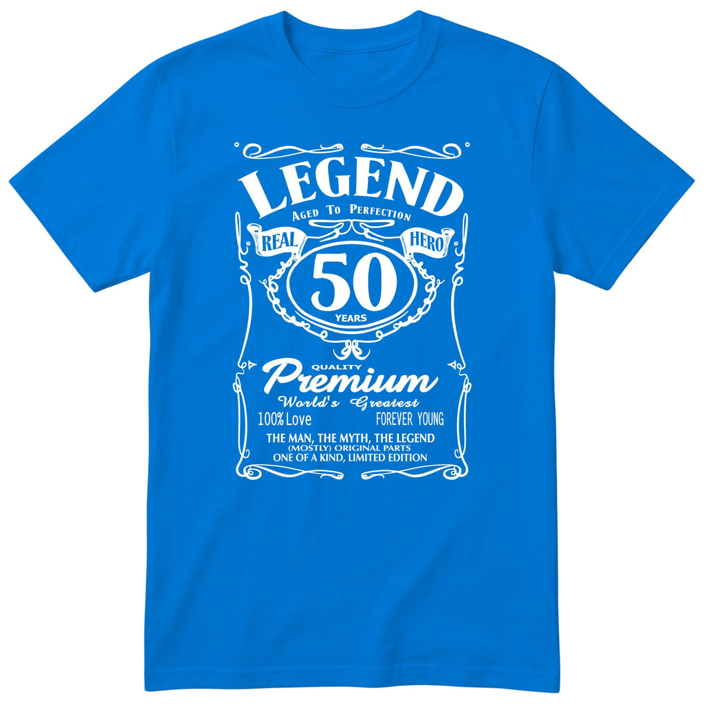 Legend 50th Birthday T-Shirt - Retro Label Gift for Him - Royal Blue