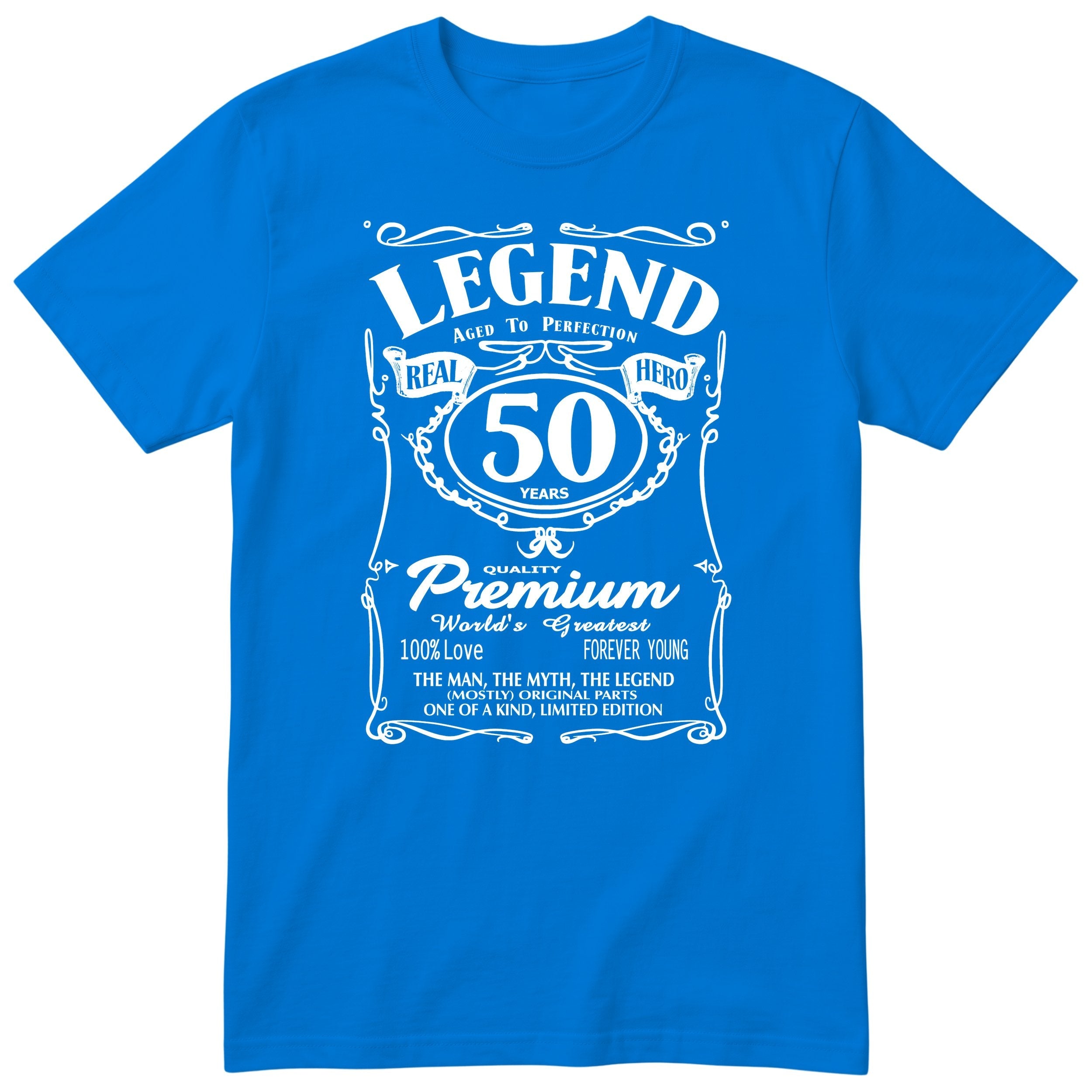 Legend 50th Birthday T-Shirt - Retro Label Gift for Him - Royal Blue