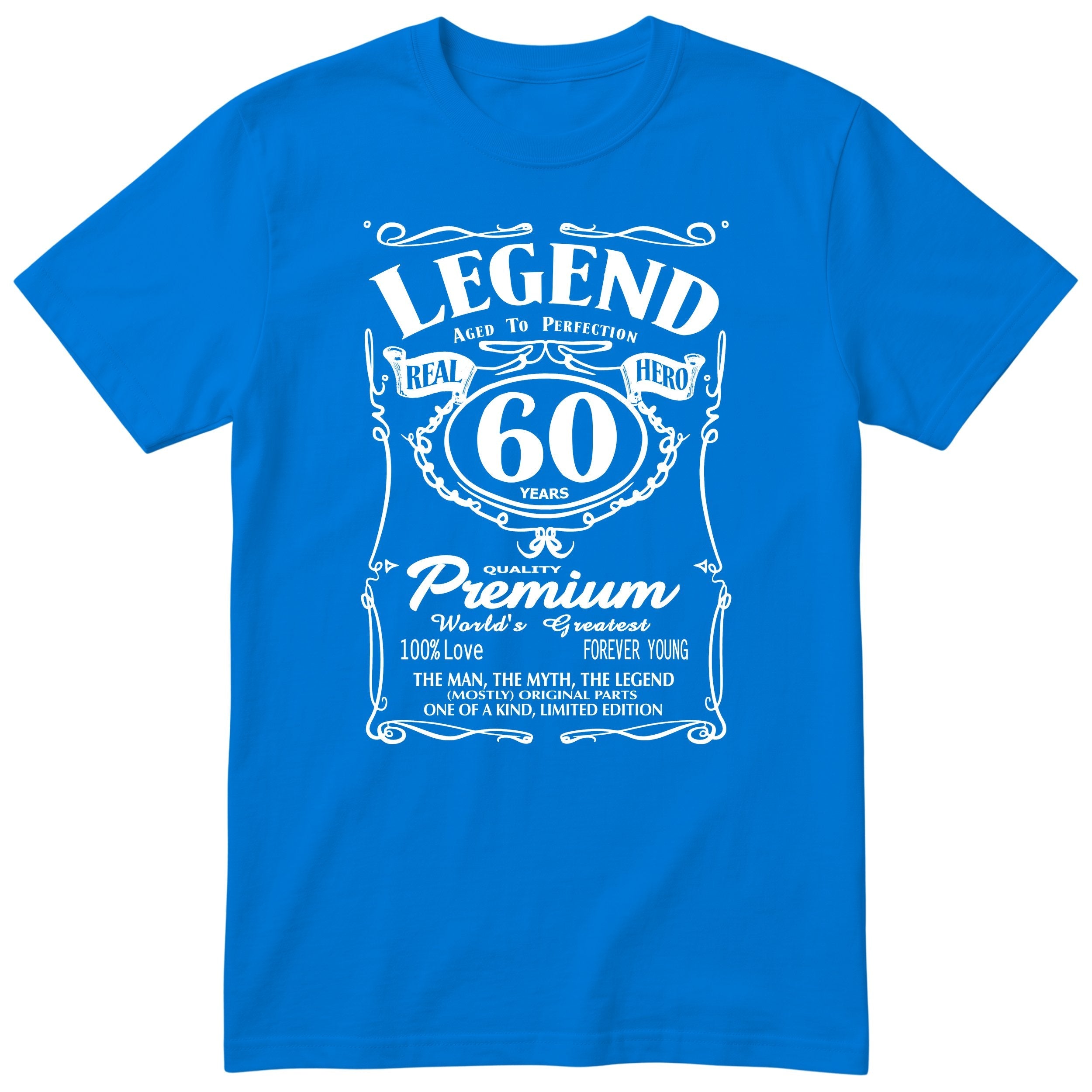 Legend 60th Birthday T-Shirt - Retro Label Gift for Dad - Royal Blue