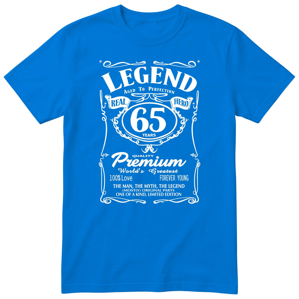 Legend 65th Birthday T-Shirt - Retro Label Gift for Dad - Royal Blue
