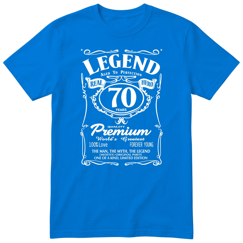 Legend 70th Birthday T-Shirt - Retro Label Gift for Grandad - Royal Blue