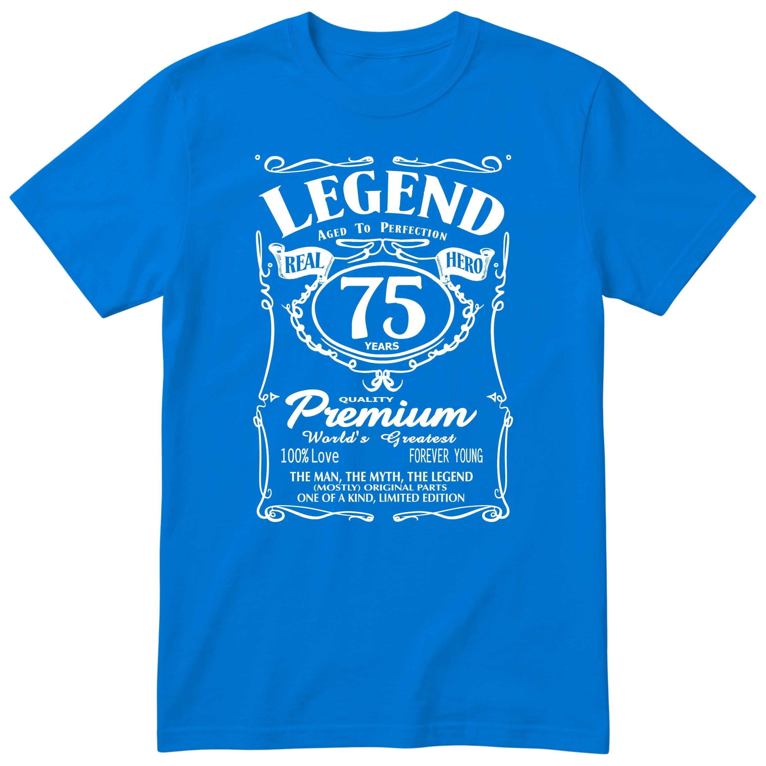 Legend 75th Birthday T-Shirt - Retro Label Gift for Grandad - Royal Blue