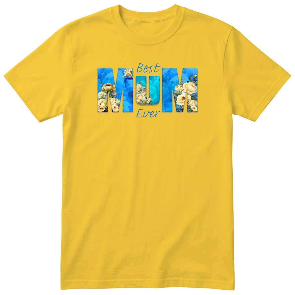 Best Mum Ever Blue Floral - Yellow