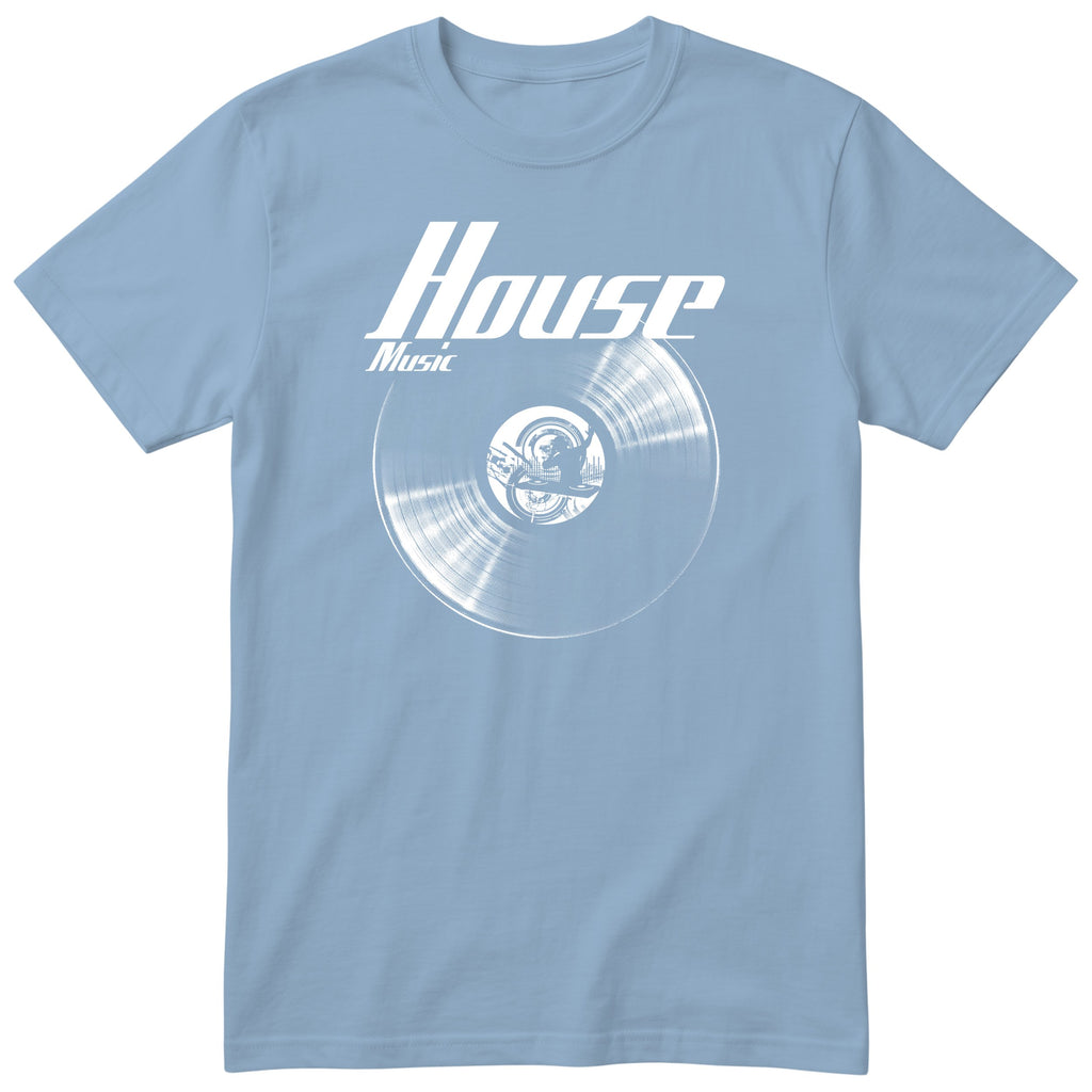 Light Blue House Music Vinyl Records t-shirt - vinyl record print, gift for DJs and house music fans, GitGraf