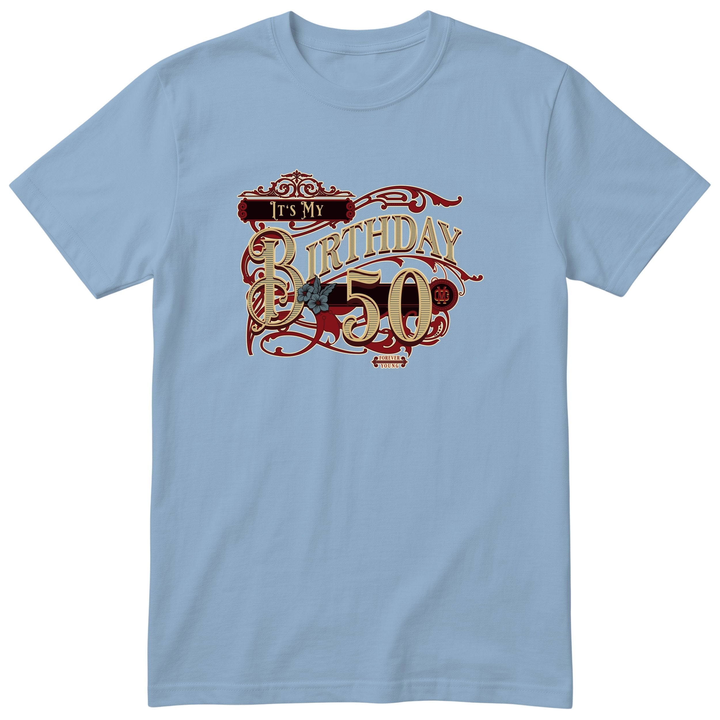 It's My Birthday 50 retro tee - light blue