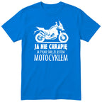 Niebieska koszulka motocyklowa „Ja Nie Chrapię” - prezent dla motocyklisty, polski nadruk