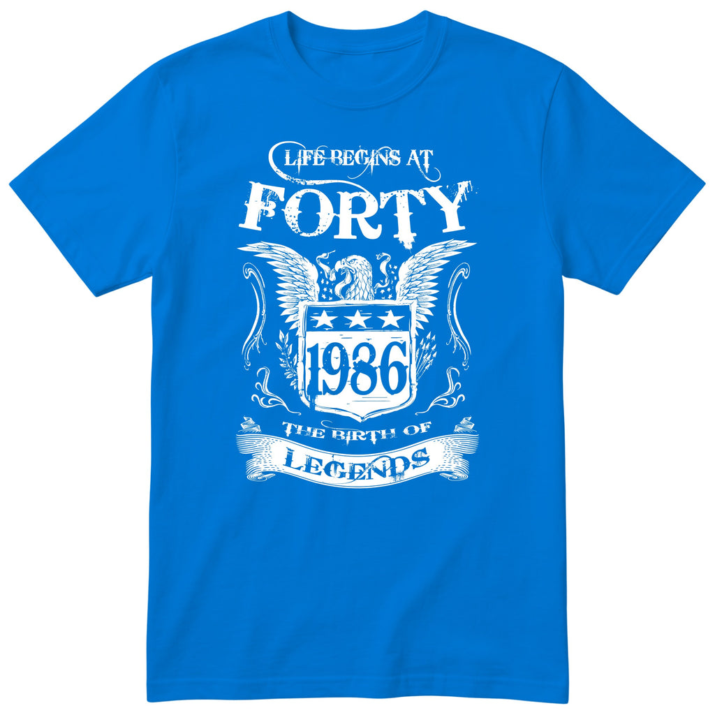 Royal Blue Life Begins At Forty t-shirt - 40th birthday gift for him with an eagle crest