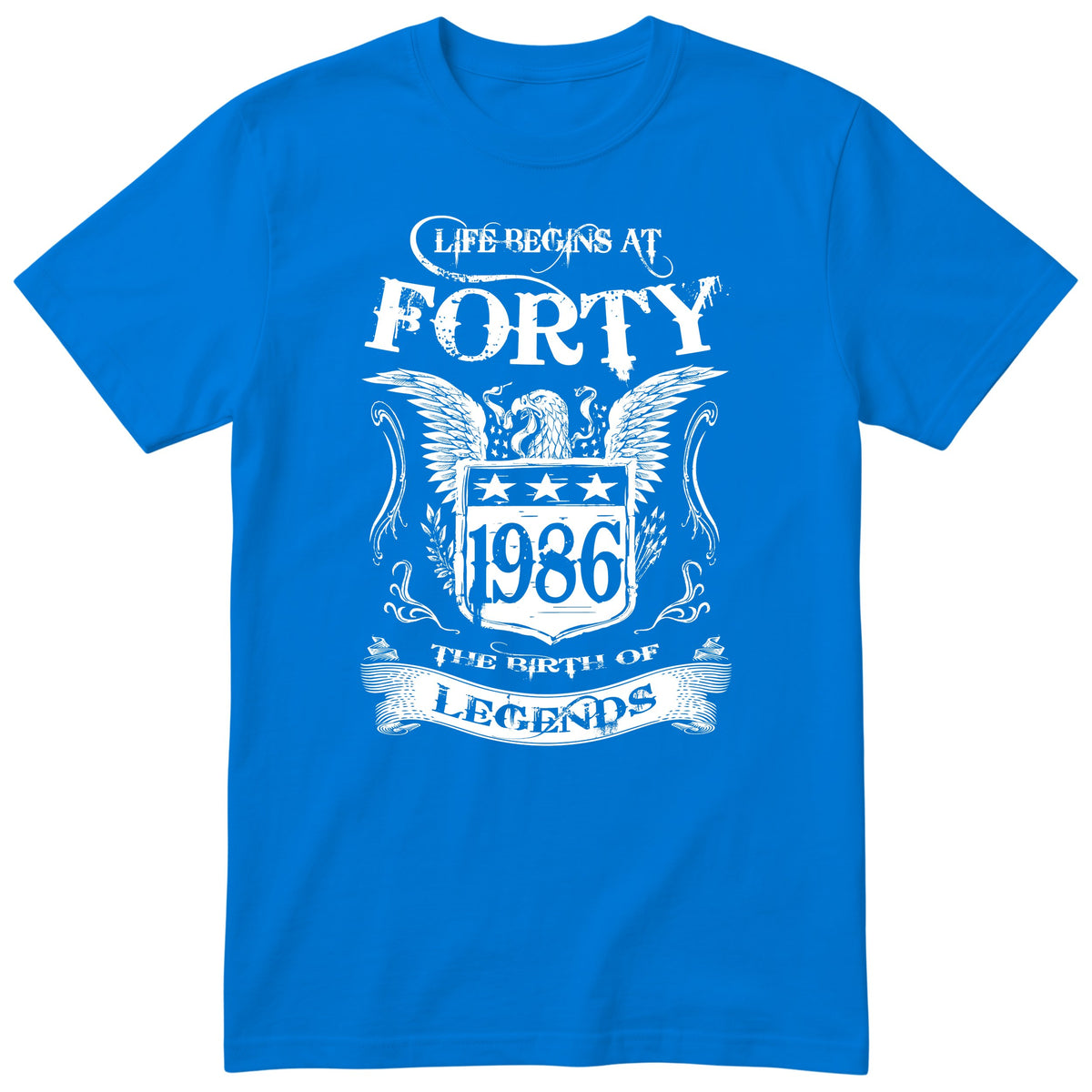 Royal Blue Life Begins At Forty t-shirt - 40th birthday gift for him with an eagle crest